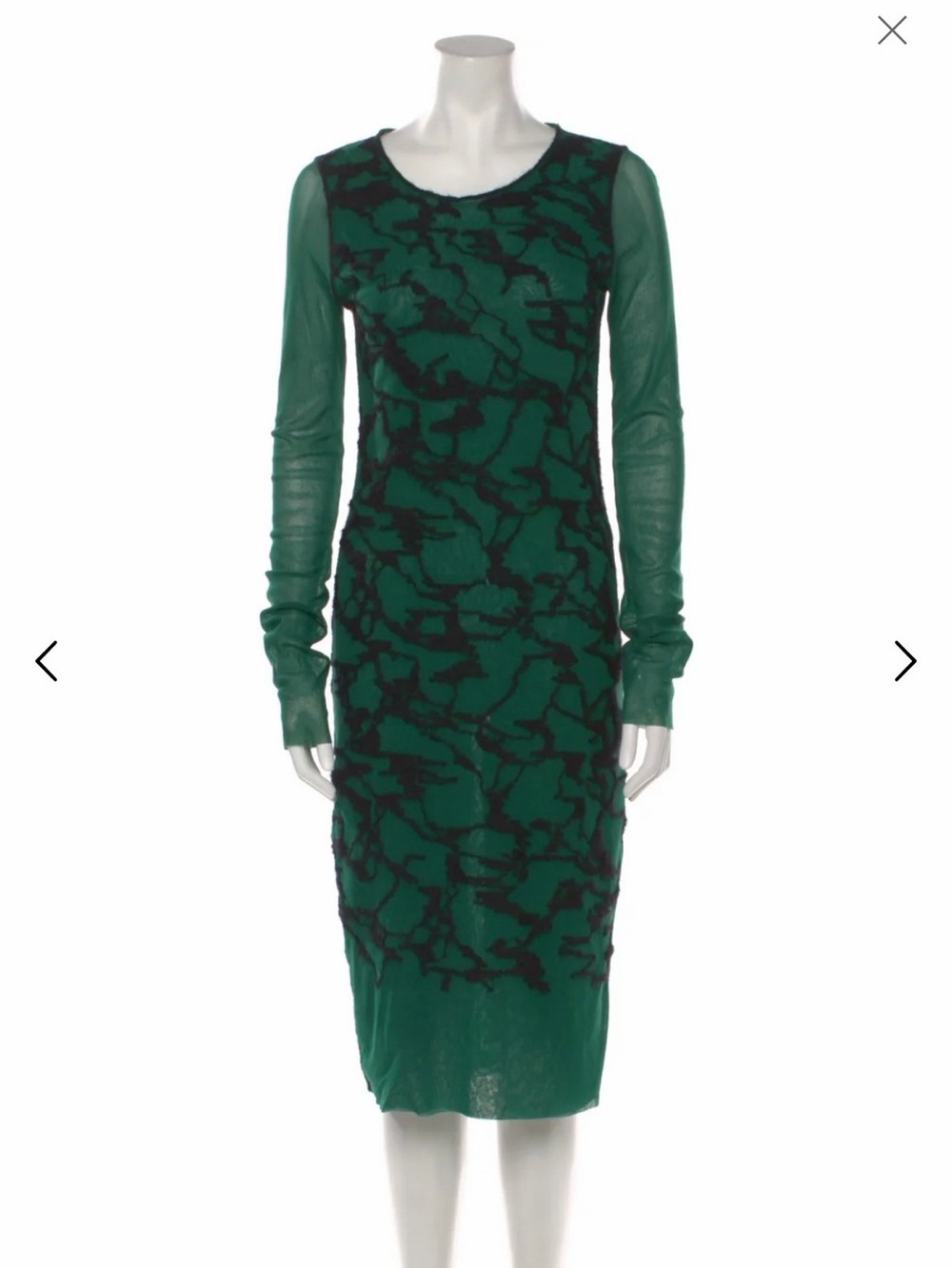 Jean Paul Gaultier Soleil Green Mesh Midi Dress with Black Velvet Detail XL
